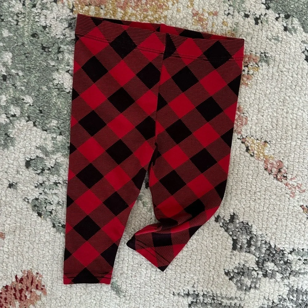 New Ralph Lauren Baby Girl Red & Black Buffalo Check Leggings Size 9 Months